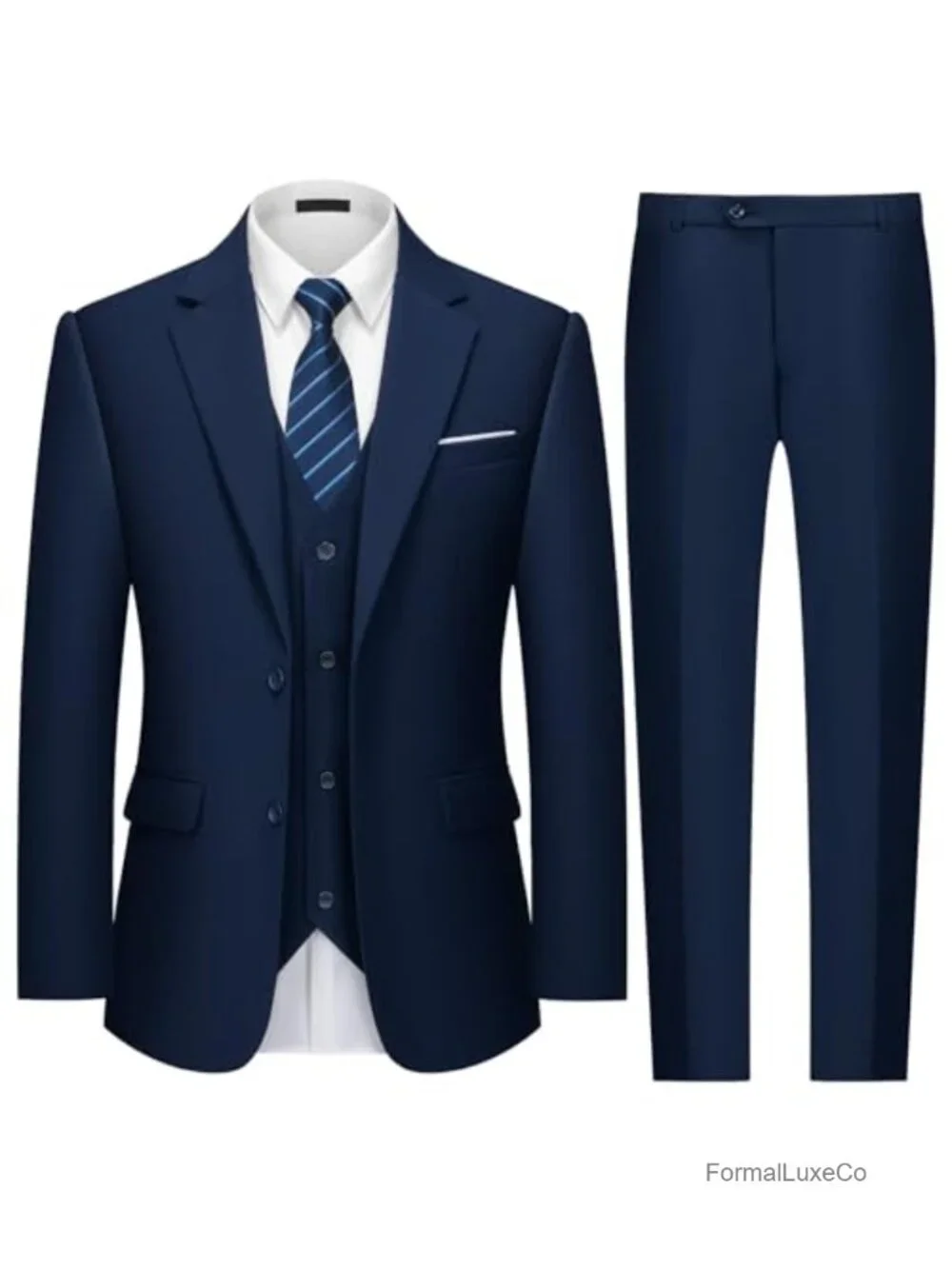 Men's 3-Piece Slim Fit Suit, 2-Button Tuxedo Set, Wedding Business